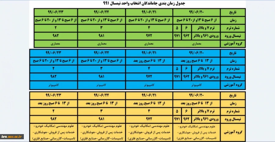 زمانبندی جاماندگان از انتخاب واحد 991 2