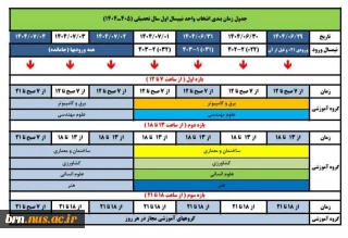 جدول زمانبندی انتخاب واحد نیمسال اول تحصیلی 1404-1405